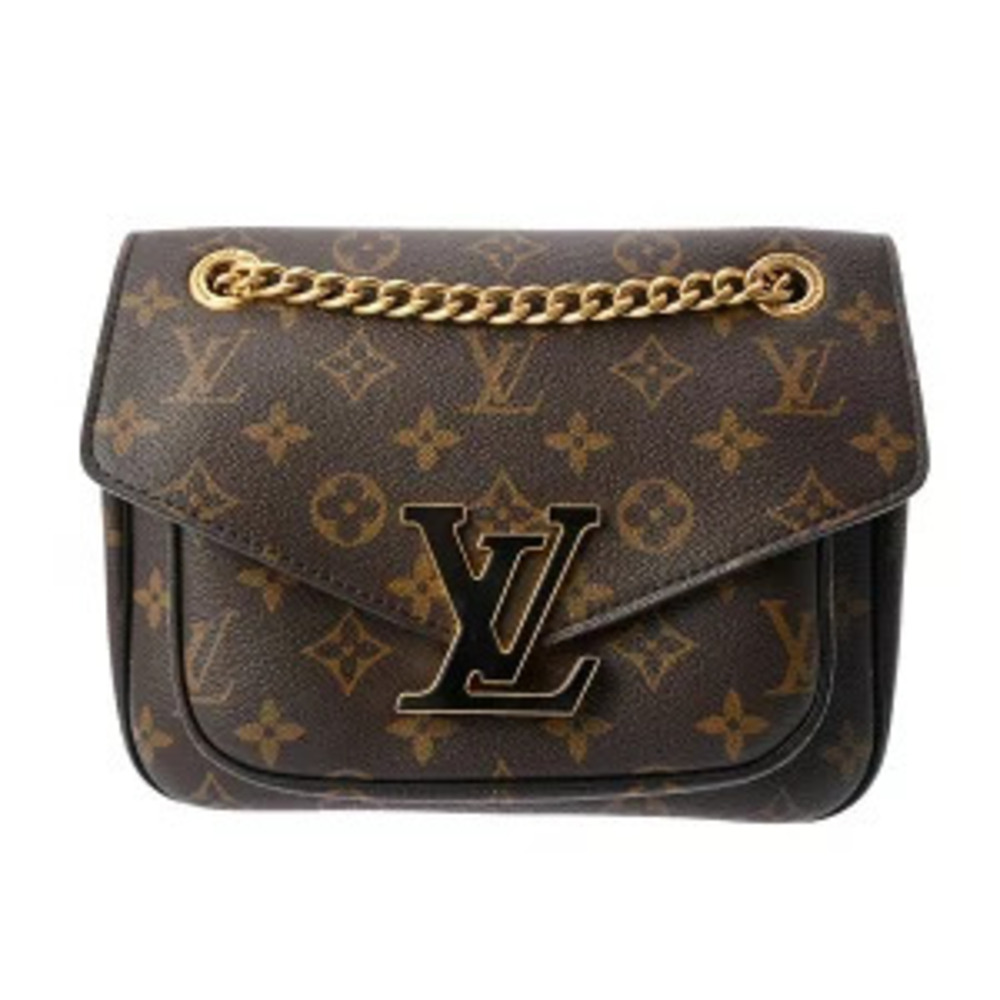 Louis Vuitton Monogram Passy Chain Shoulder Bag Brown Black Canvas